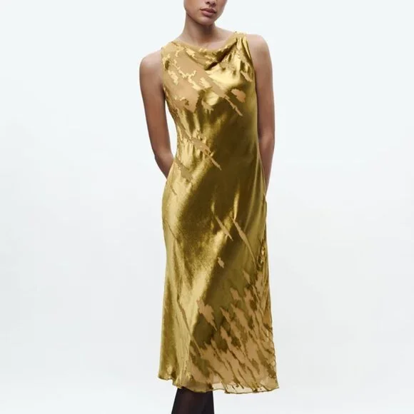 knee length dresses for ladies Blackmilk | Golden Garden Velvet Princess Midi Dress | Gold main image 0